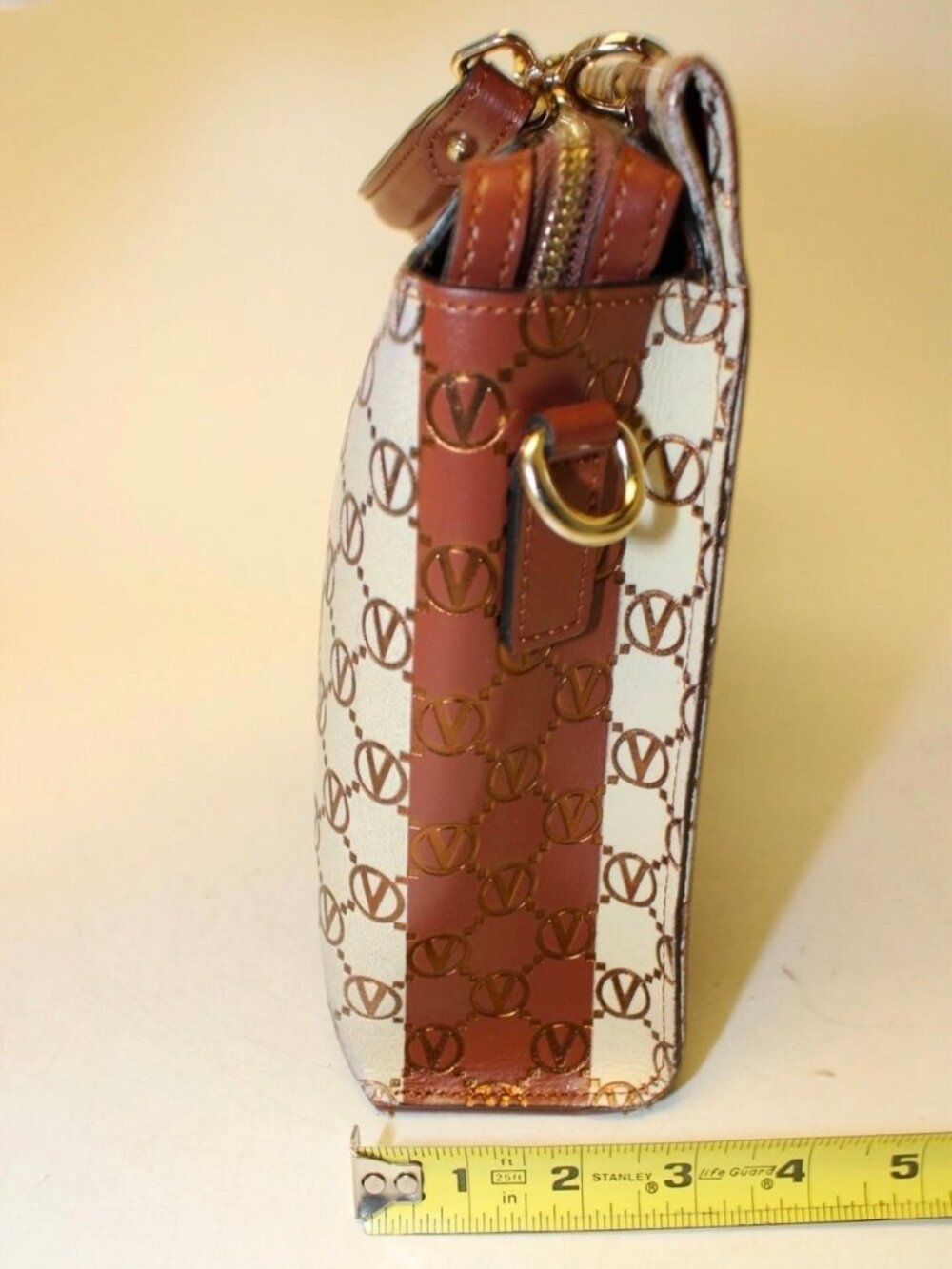 Mario Valentino Spa Italy Made Briget Monogram Striped Leather Hand Bag - Picture 5 of 14